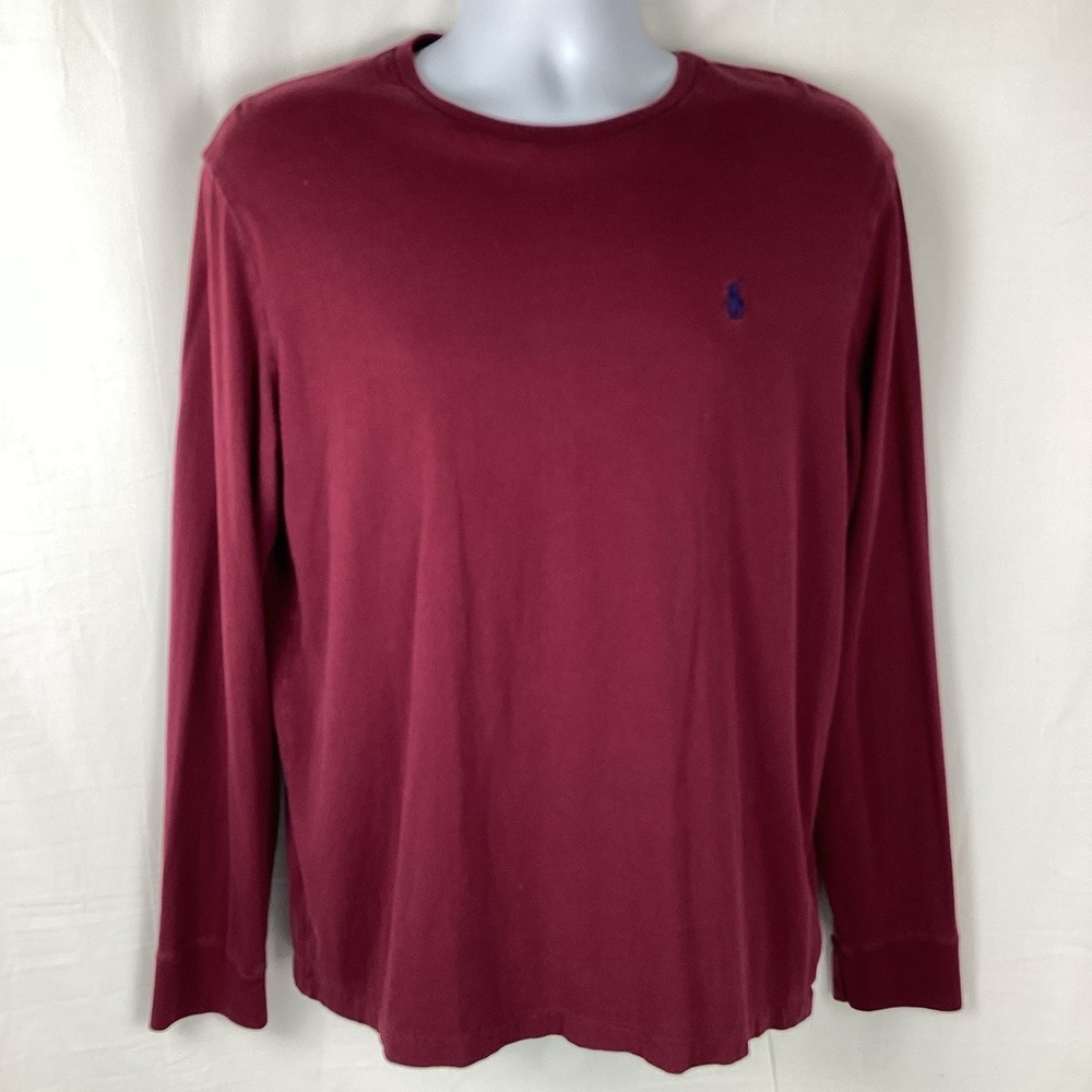 Polo Ralph Lauren T-Shirt Men's Medium Long Sleeve Red W/Navy Logo